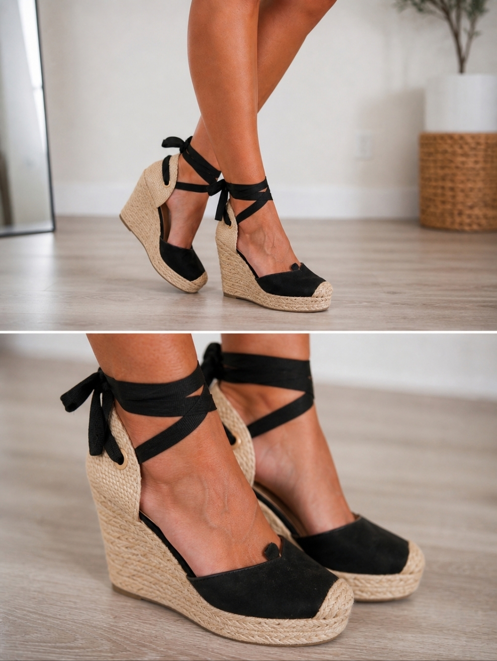 ON 34TH Melindaa Black Espadrille Wedge Sandals Lace-Up Size 9.5M NIB